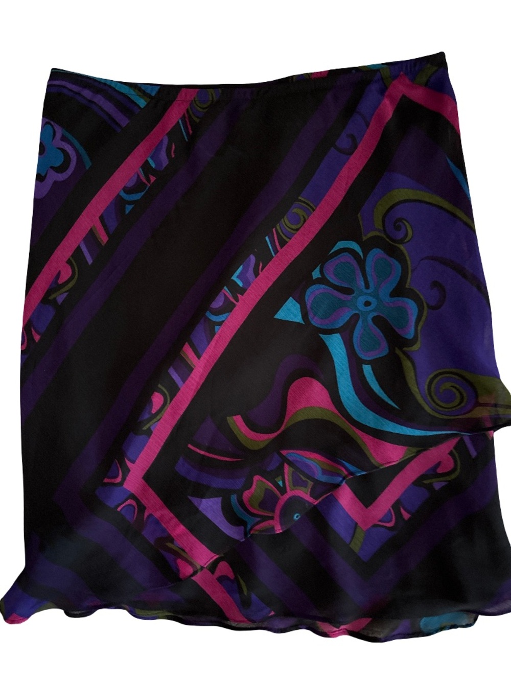 karin stevens Black Skirt with Purple, Magenta & Teal Floral Motif